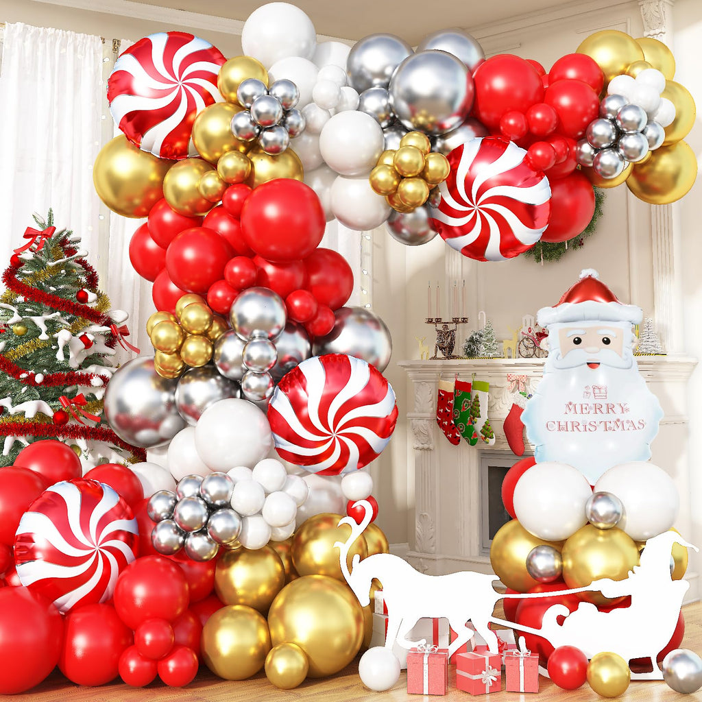 Christmas Balloon Arch Garland Kit – 135-Piece Red, White, Gold & Silver 🎄