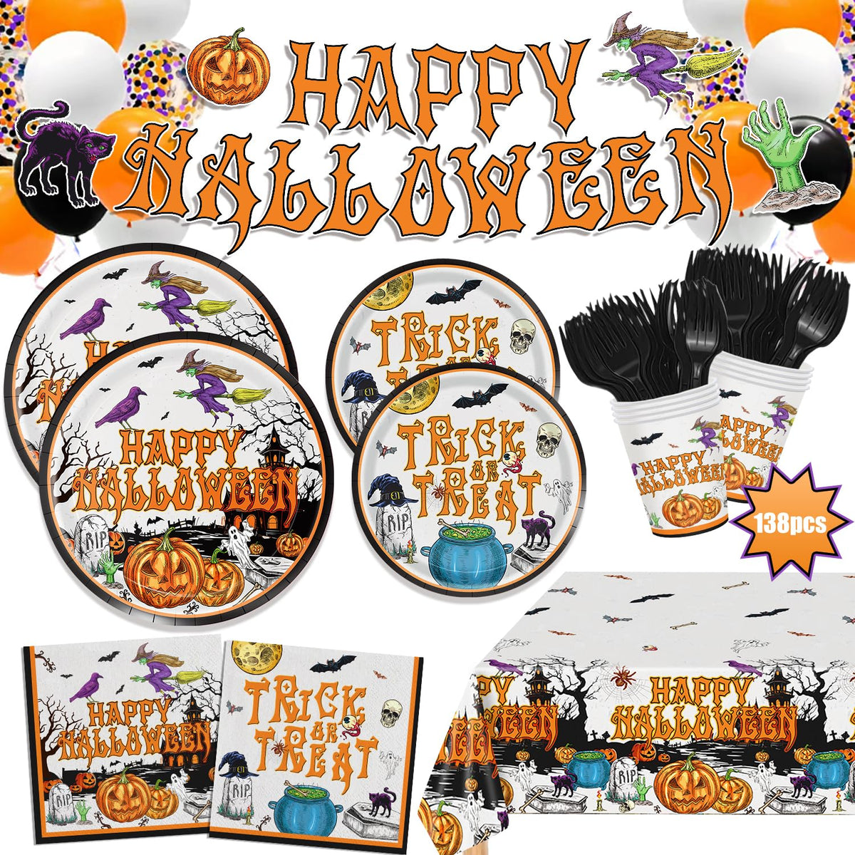 Vintage Halloween Party Tableware Set – Plates, Napkins & More
