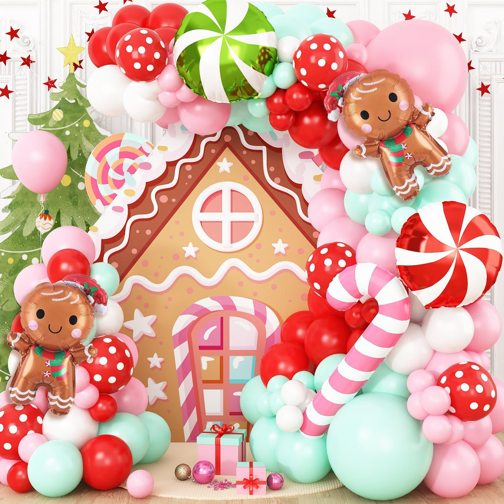 Gingerbread Christmas Balloon Garland Kit – 139-Piece Candyland Party Set 🍭🎄