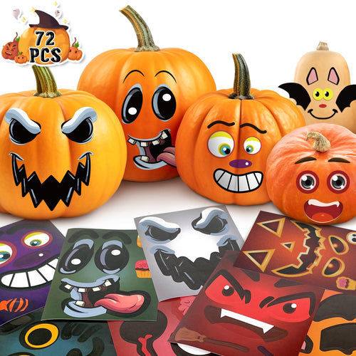 72-Piece Funny Pumpkin Face Stickers – Mix & Match Halloween Faces 🎃