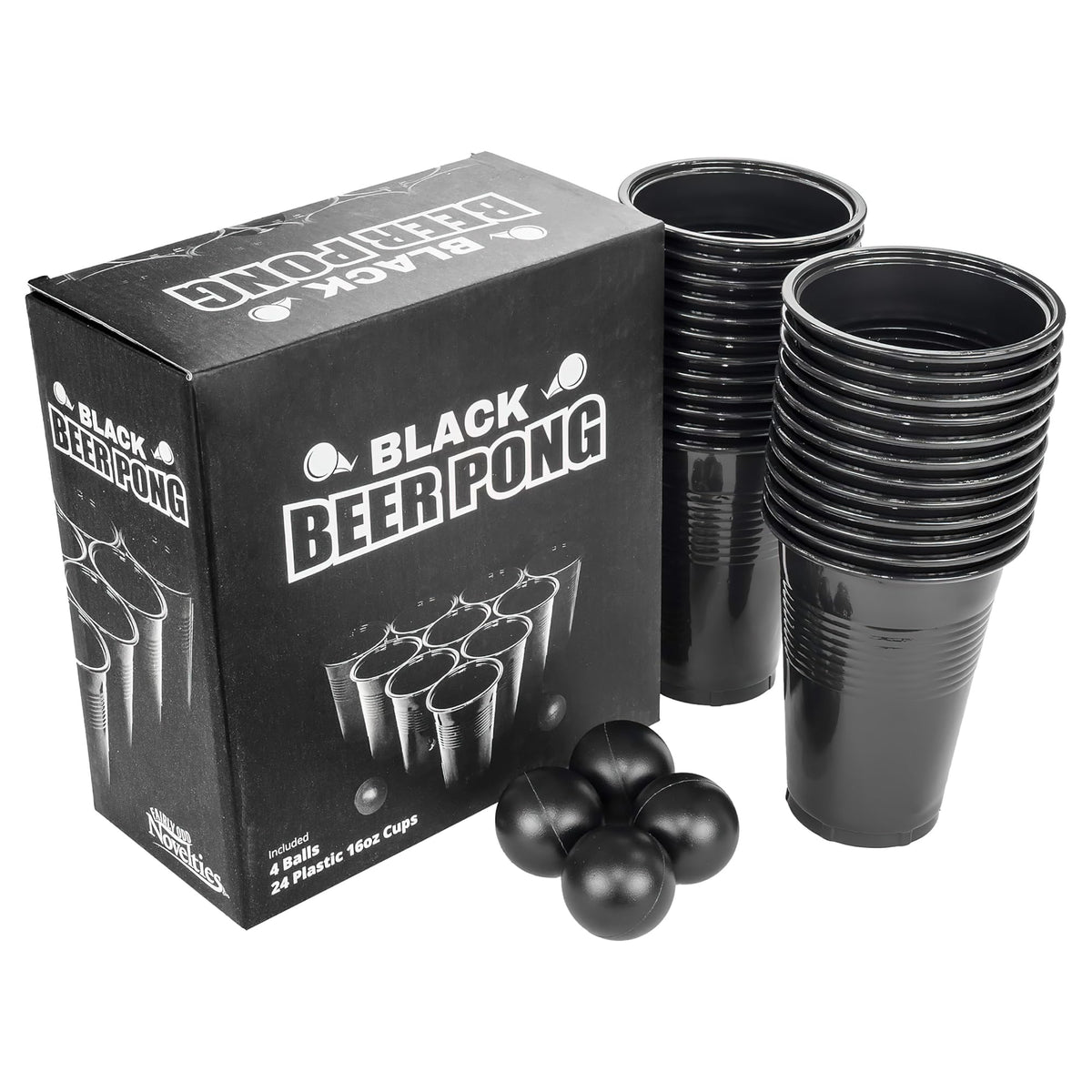 Black Beer Pong Set – 24 XL Cups & 4 Balls