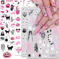 Spooky Cute Halloween Nail Art Stickers – Pink, Black & White 👻💅