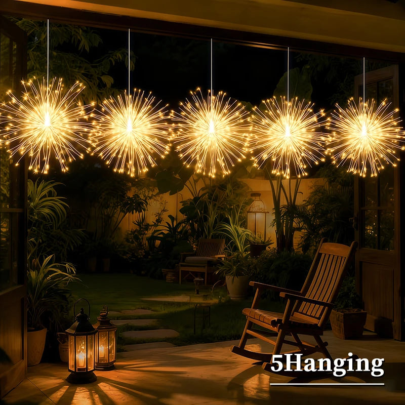 Hanging Solar Firework Lights – Outdoor LED Garden Decorations (4 or 5 Pack)