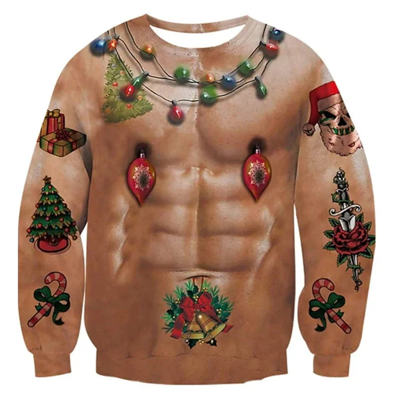 Christmas Ugly Sweater Funny 3D Printing Muscle Pattern Sweatshirts For Men New Fashion Pullover Party Cosplay Costume Xmas Gift