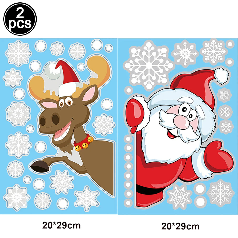 Christmas Window Clings – Santa, Reindeer & Snowflake Decorations (2-Piece Set)