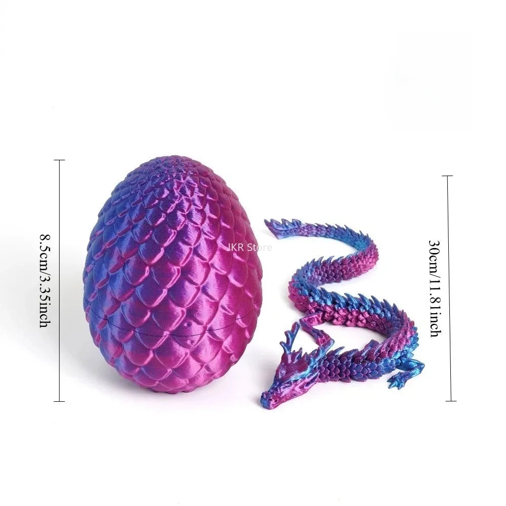 3D Printed Dragon Egg with Articulated Dragon – Flexible Fantasy Figurine & Fidget Toy