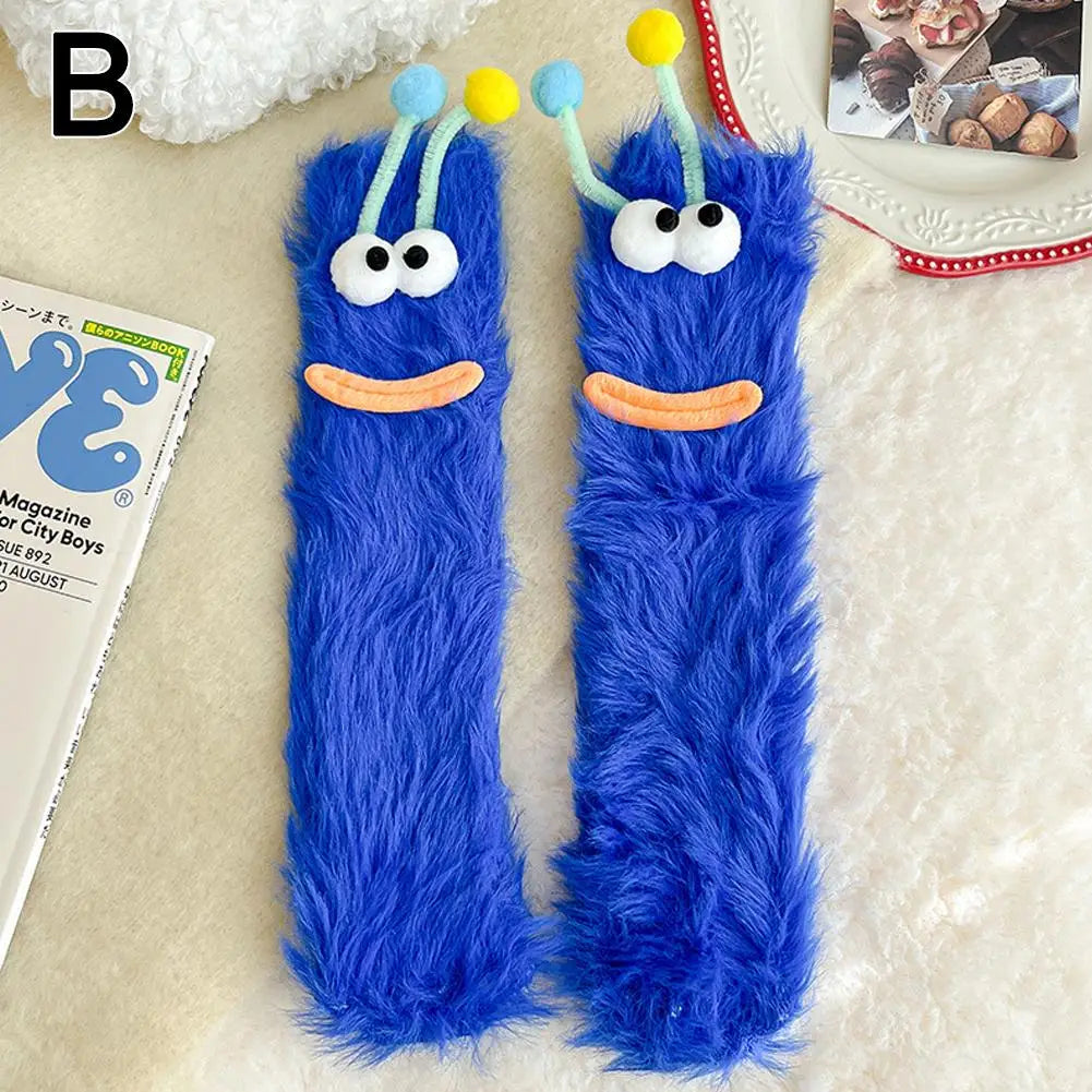 Funny Fuzzy Monster Socks – Crazy-Eyed Plush Winter Socks