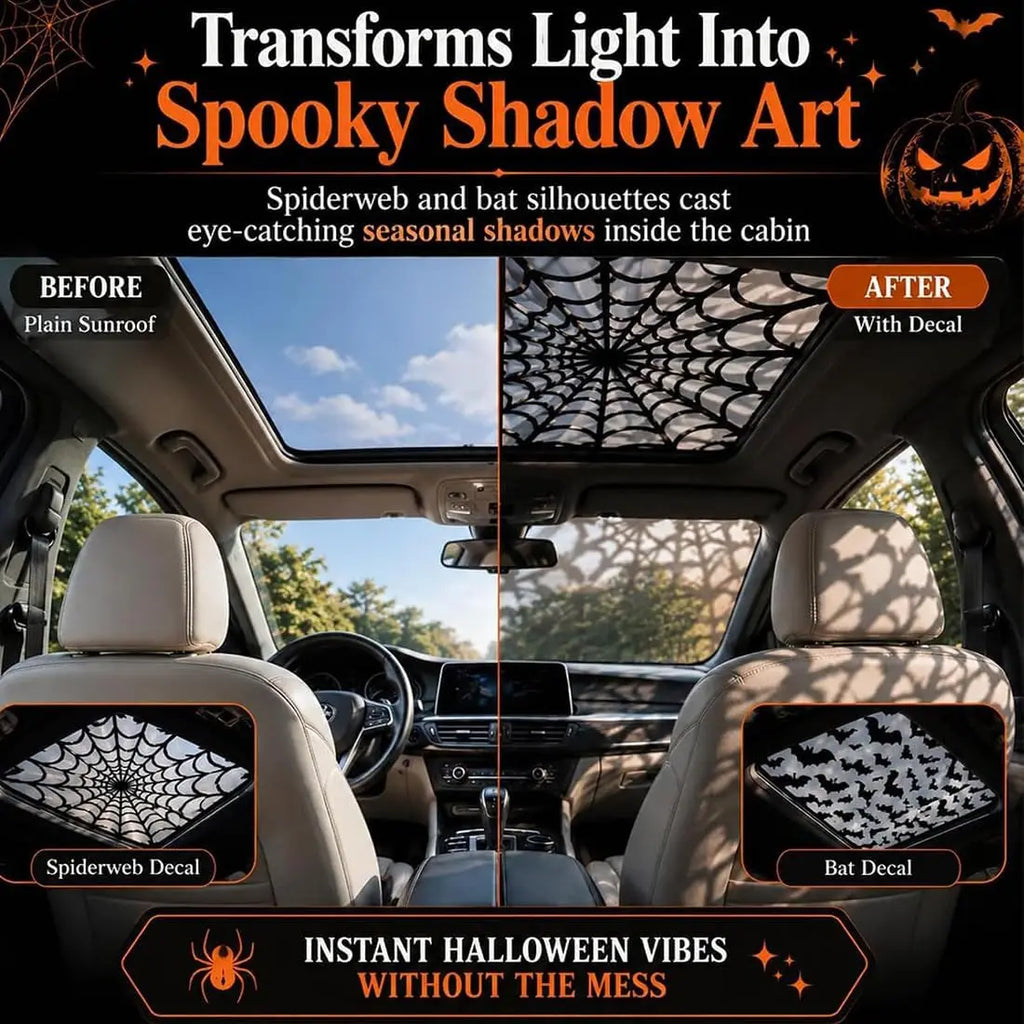 Halloween Sunroof Shadow Decal – Spooky Spider Web & Bat Designs