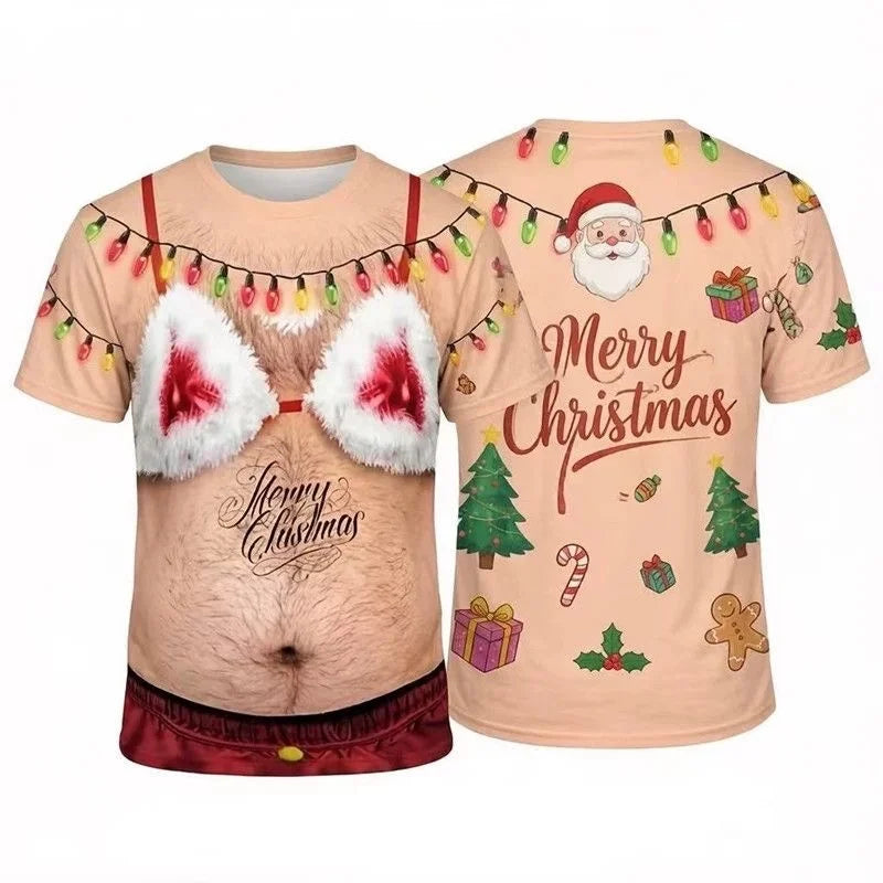 Christmas Beer Belly T-Shirt – Funny 3D Print Ugly Christmas Party Tee