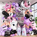 Black & White Halloween Balloon Arch Garland Kit – Ghost, Skeleton & BOO Party Decorations
