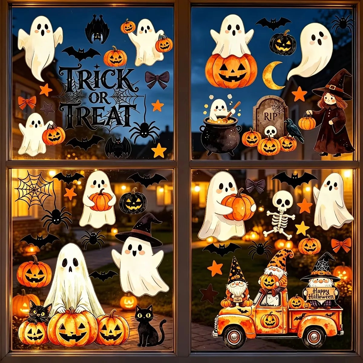 6-Sheet Halloween Window Cling Set – Ghosts, Pumpkins & Trick-or-Treat Decor