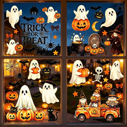 6-Sheet Halloween Window Cling Set – Ghosts, Pumpkins & Trick-or-Treat Decor
