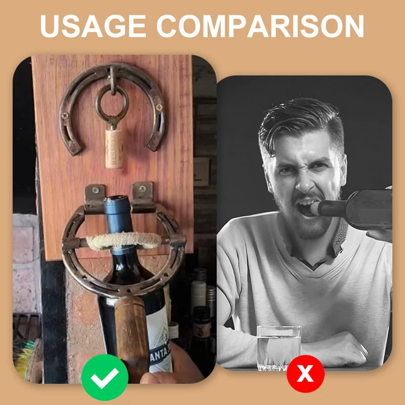 Rustic Horseshoe Wall-Mounted Wine Opener – Vintage Western Bar Accessory