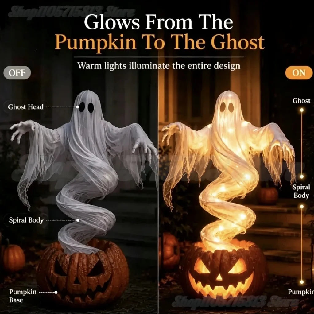 Swirling Light-Up Ghost & Pumpkin Halloween Yard Lamp 👻🎃