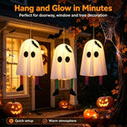 👻 Glowing Hanging Ghost with Fairy Lights – 20" Halloween Decoration
