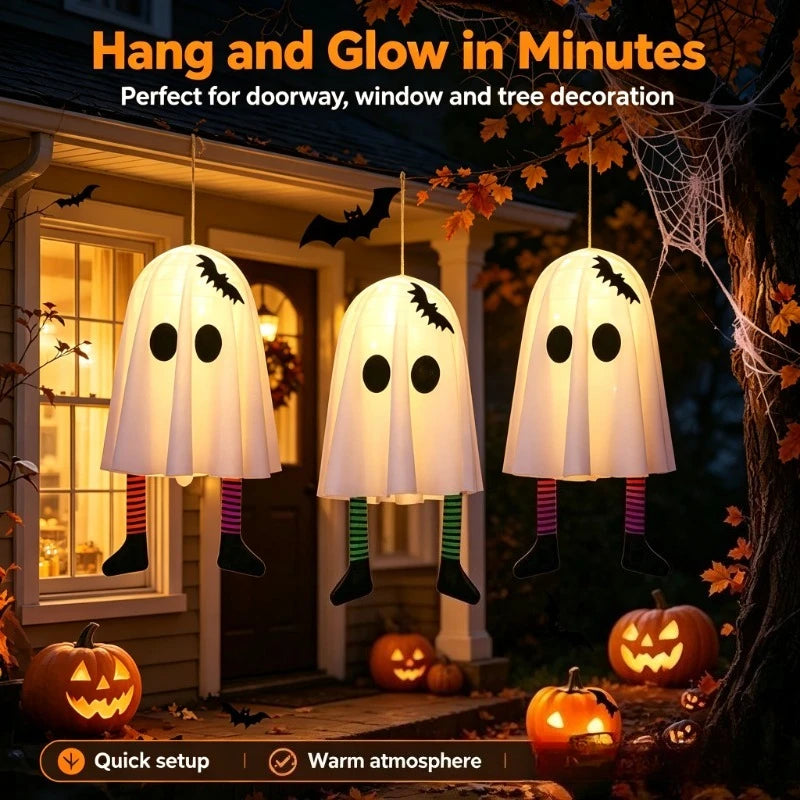 👻 Glowing Hanging Ghost with Fairy Lights – 20" Halloween Decoration