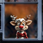 Peeking Christmas Reindeer Window Sticker – Cute Rudolph Holiday Decal