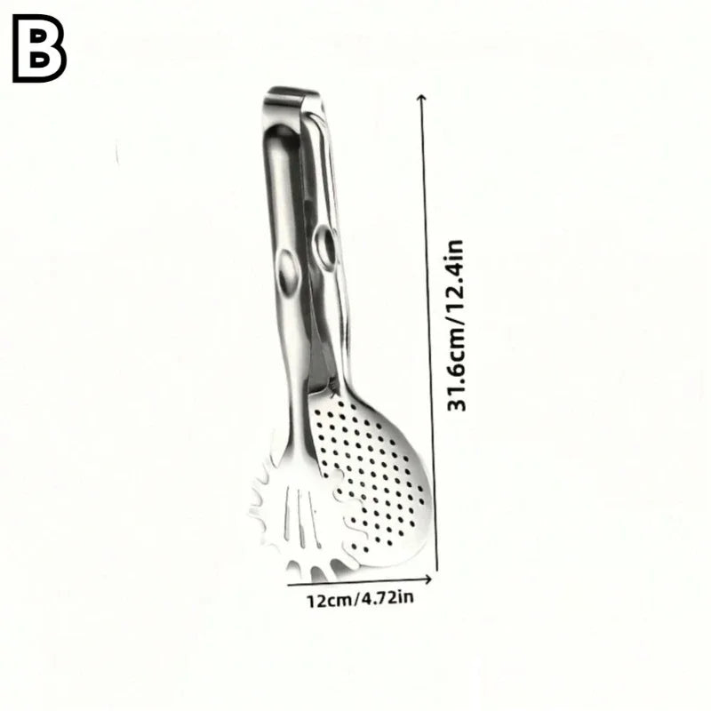 Food Clamp Spatula Tongs Stainless Steel Multi-Function Slotted Double Clip for Bread Egg Steak Grill Durable Cooking Tools