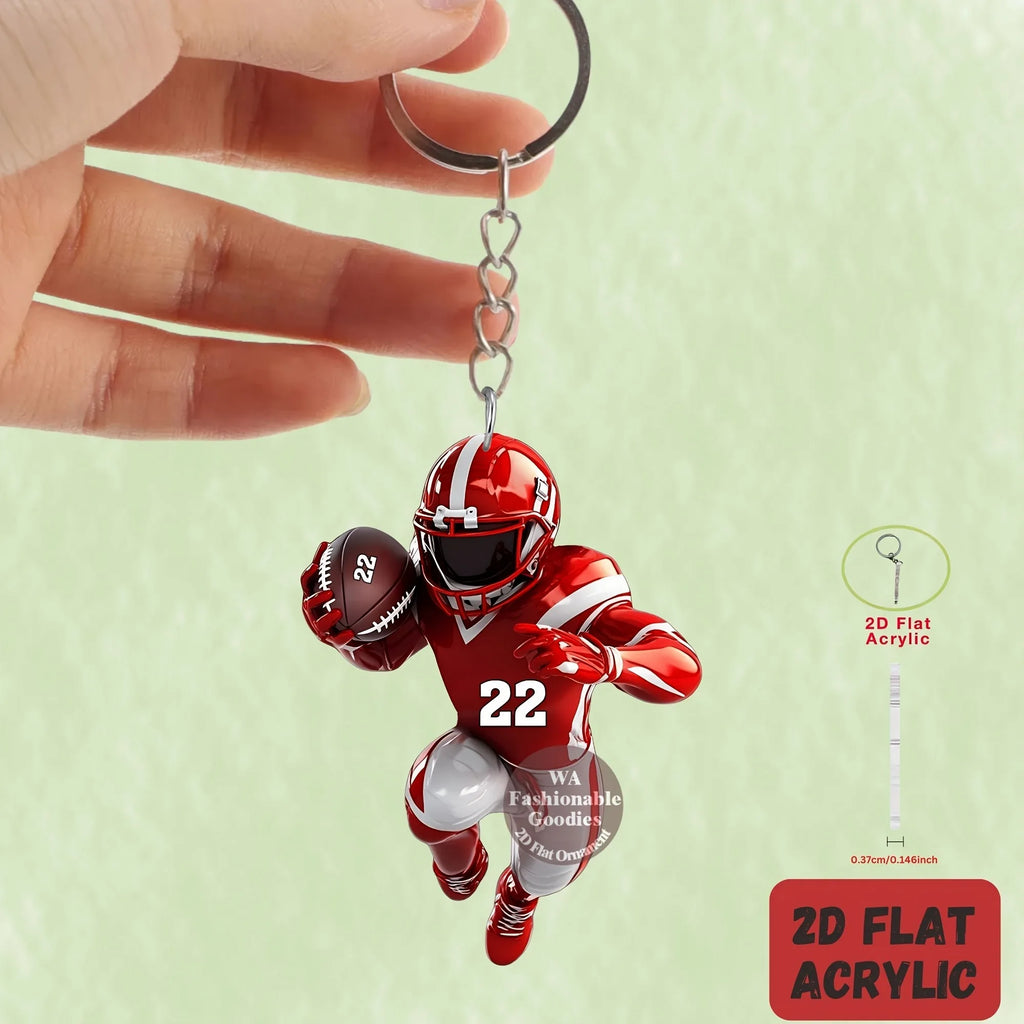Football Player Keychain – American Football Acrylic Sports Charm