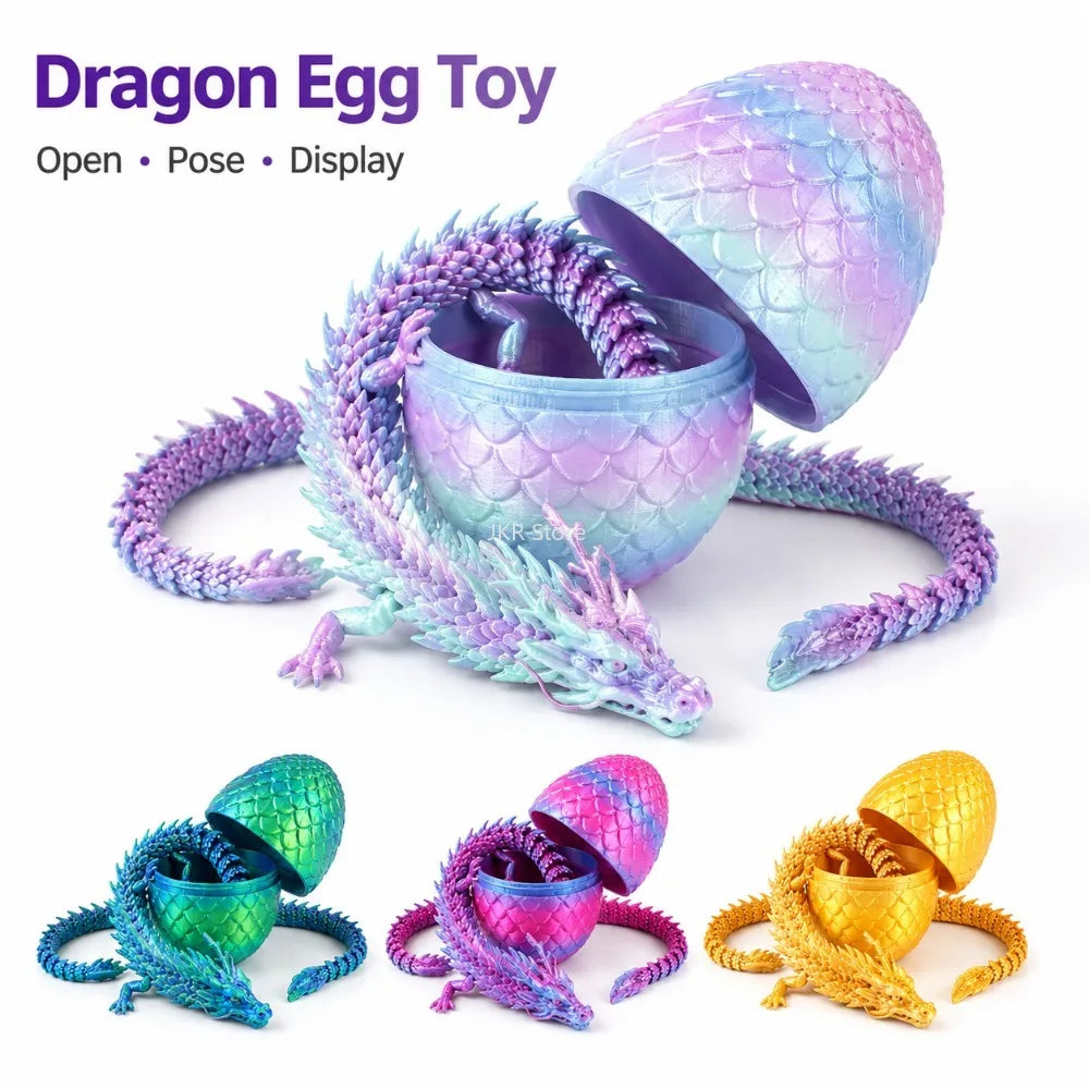 3D Printed Dragon Egg with Articulated Dragon – Flexible Fantasy Figurine & Fidget Toy