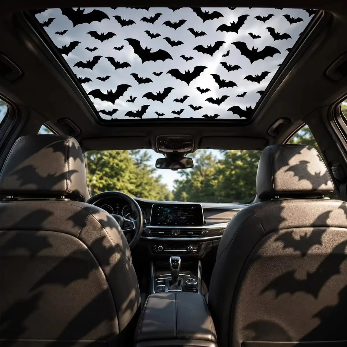 Halloween Sunroof Shadow Decal – Spooky Spider Web & Bat Designs