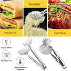 Food Clamp Spatula Tongs Stainless Steel Multi-Function Slotted Double Clip for Bread Egg Steak Grill Durable Cooking Tools