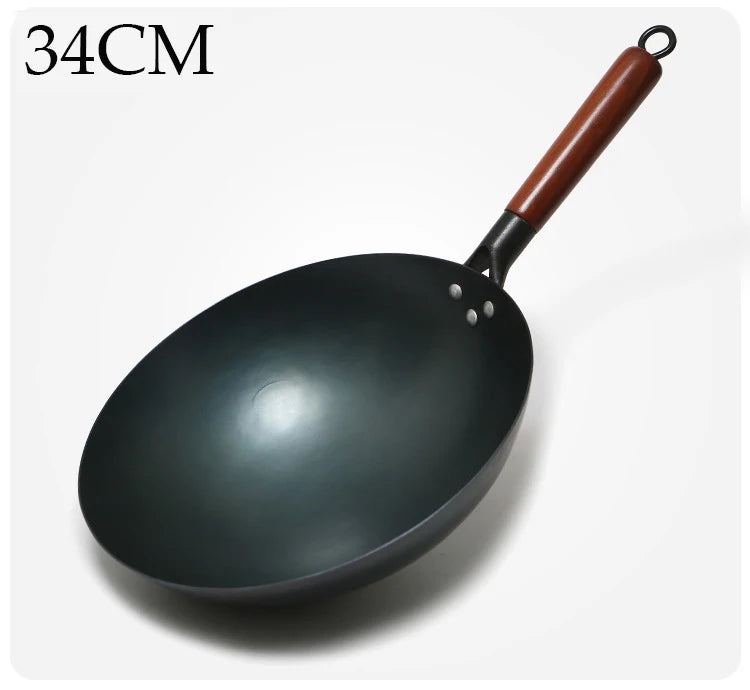 2022New Chinese Traditional Iron Wok Handmade Large Wok&Wooden Handle Non-stick Wok Gas Cooker Pan Kitchen Cookware Iron Pot