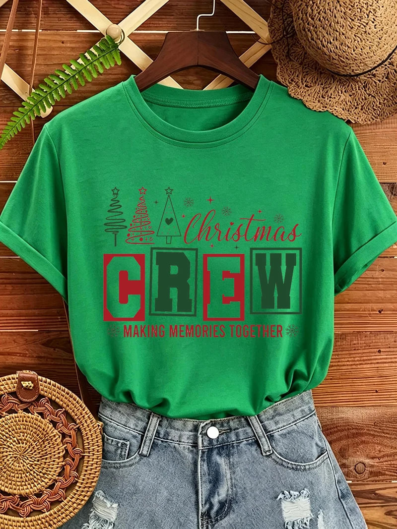 Christmas Crew Making Memories Together Print T-Shirts Trendy Fashion Tee Shirts Short Sleeve Tshirts Holiday Party T-Shirt Gift