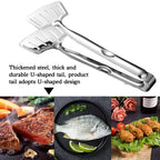 Food Clamp Spatula Tongs Stainless Steel Multi-Function Slotted Double Clip for Bread Egg Steak Grill Durable Cooking Tools