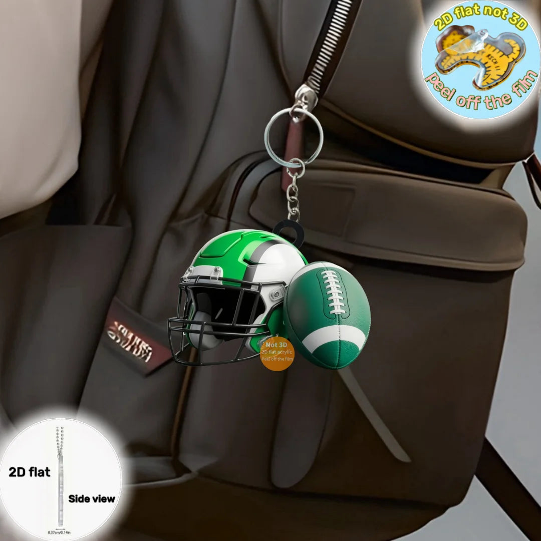 American Football Helmet & Ball Keychain – 2D Acrylic Sports Charm