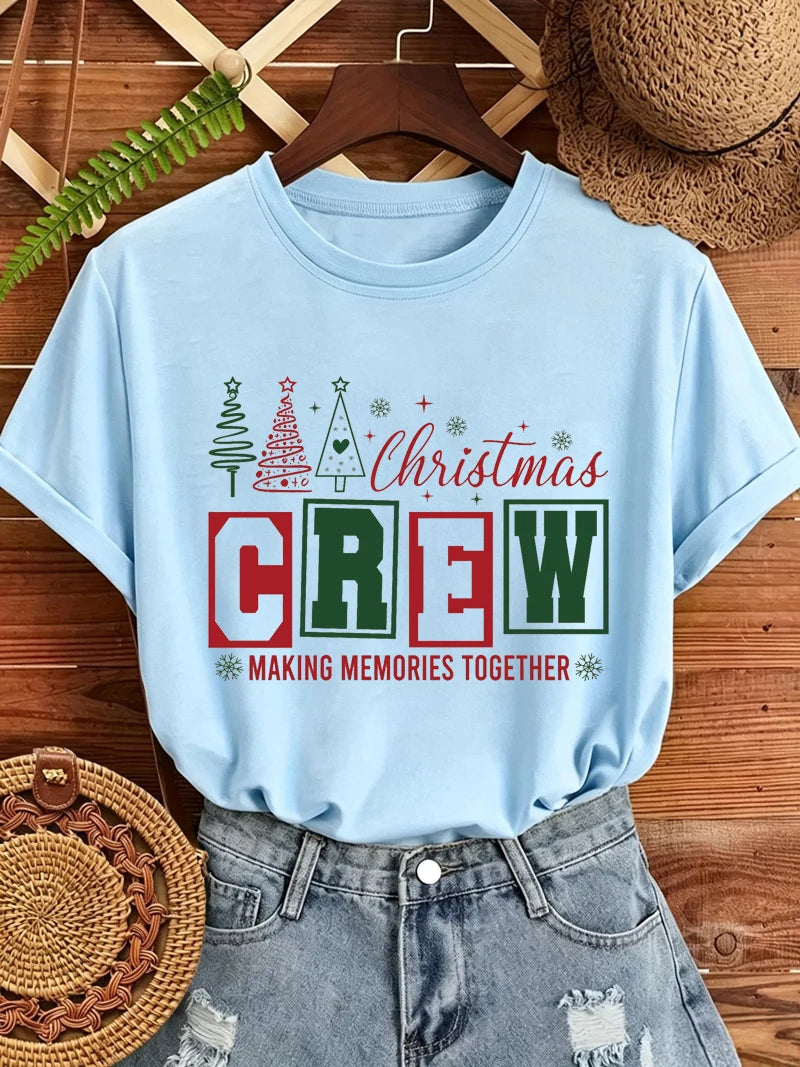 Christmas Crew Making Memories Together Print T-Shirts Trendy Fashion Tee Shirts Short Sleeve Tshirts Holiday Party T-Shirt Gift