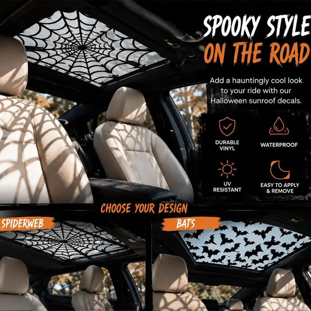 Halloween Sunroof Shadow Decal – Spooky Spider Web & Bat Designs