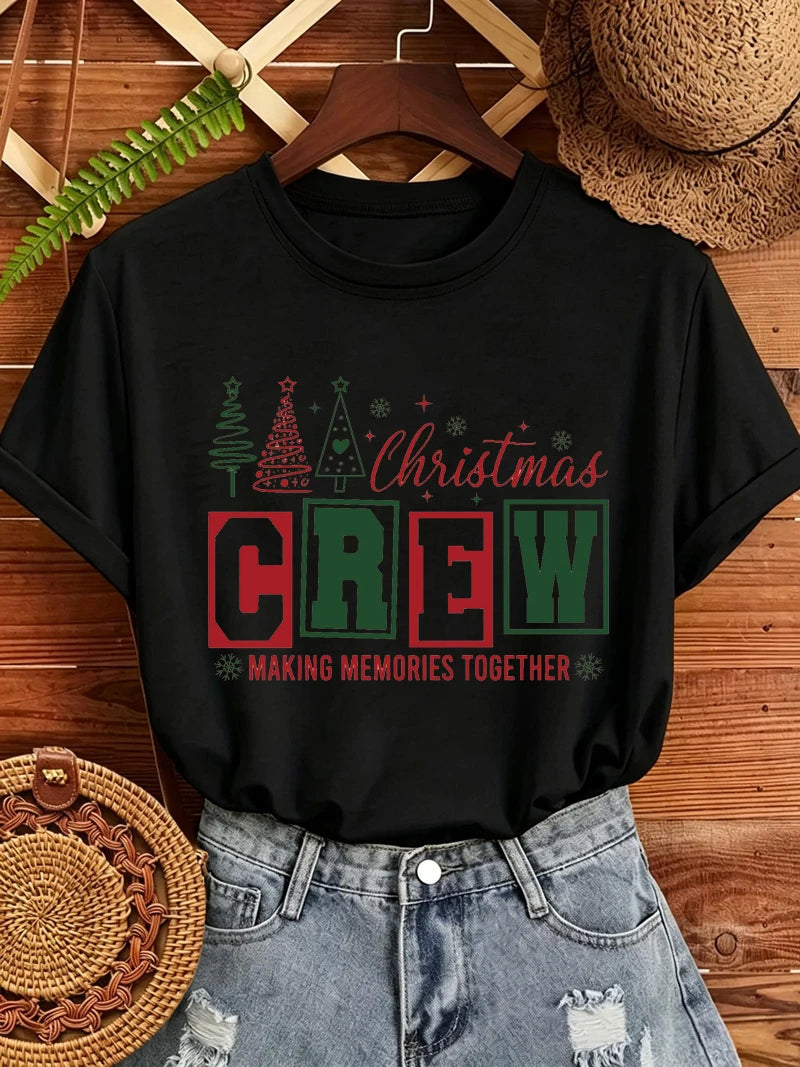 Christmas Crew Making Memories Together Print T-Shirts Trendy Fashion Tee Shirts Short Sleeve Tshirts Holiday Party T-Shirt Gift