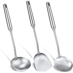 3 pcs, Anti-Scald Wok Spatula, Ladle and Large Slotted Spoon, Stainless Steel Wok Utensils All Metal, Utensils Skimmer Ladle Tool Set for Steel Cooking Baking, Dishwasher Safe, 15in, Kitchen Utensils, for Home, Canteen and Re