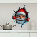 3D Christmas Wall Decals – Santa & Reindeer Breaking Through the Wall