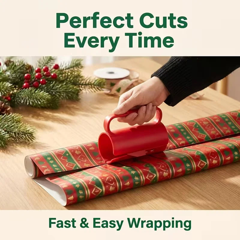 Christmas Wrapping Paper Cutter with Handle – Easy-Slide Gift Wrap Tool