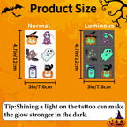 Glow-in-the-Dark Halloween Temporary Tattoos – 36 Sheets, 55 Designs