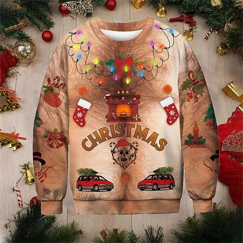 Christmas Ugly Sweater Funny 3D Printing Muscle Pattern Sweatshirts For Men New Fashion Pullover Party Cosplay Costume Xmas Gift