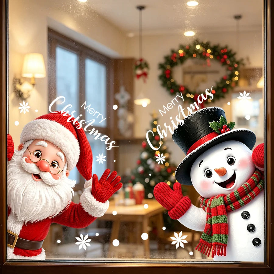 Peeking Santa & Snowman Christmas Window Clings – 2-Piece Holiday Set