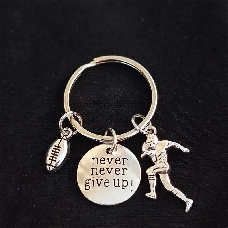 Football Never Give Up Keychain – Inspirational Football Charm