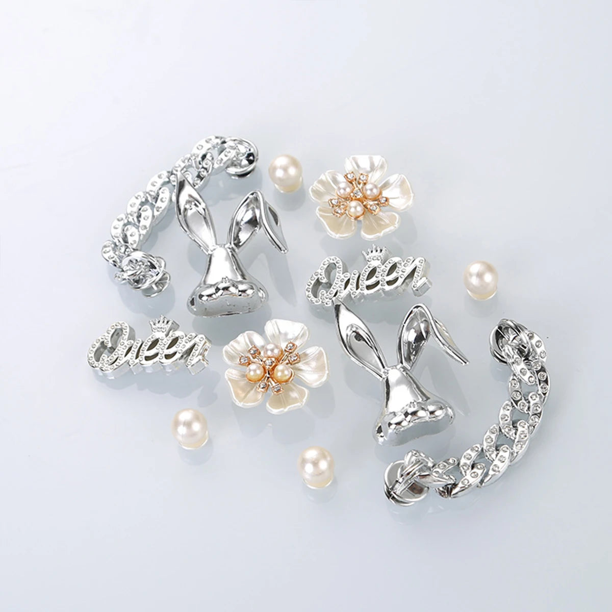 Pearl & Rhinestone Shoe Charm Sets – Glam Clog Accessories with Chains, Butterflies & Flowers