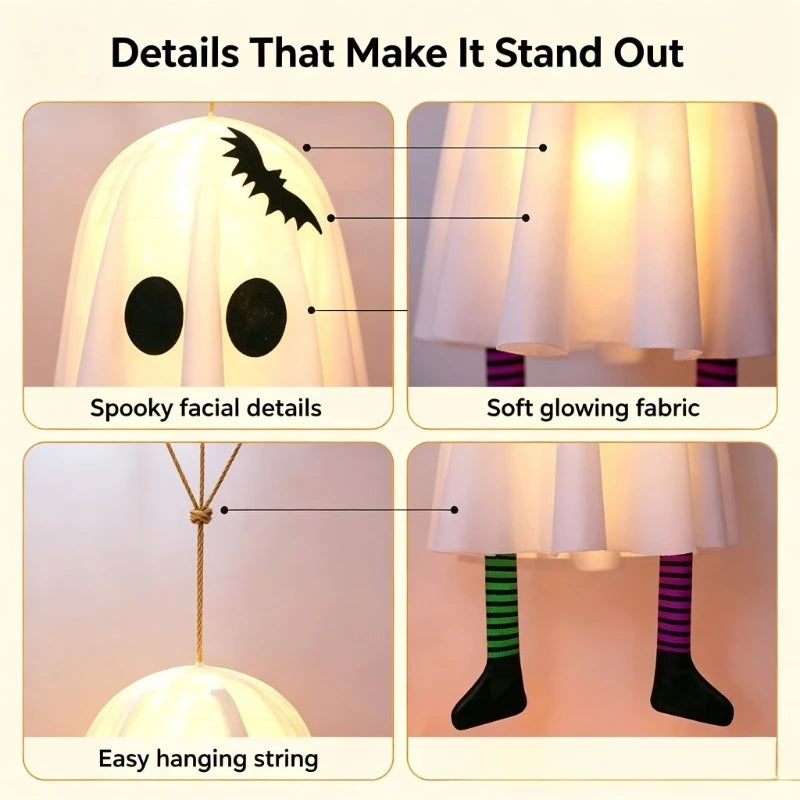 👻 Glowing Hanging Ghost with Fairy Lights – 20" Halloween Decoration