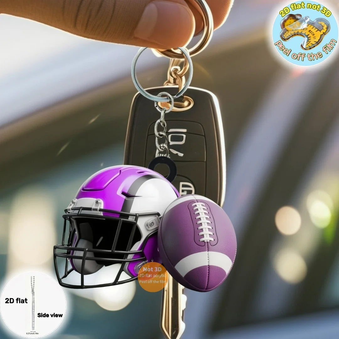 American Football Helmet & Ball Keychain – 2D Acrylic Sports Charm
