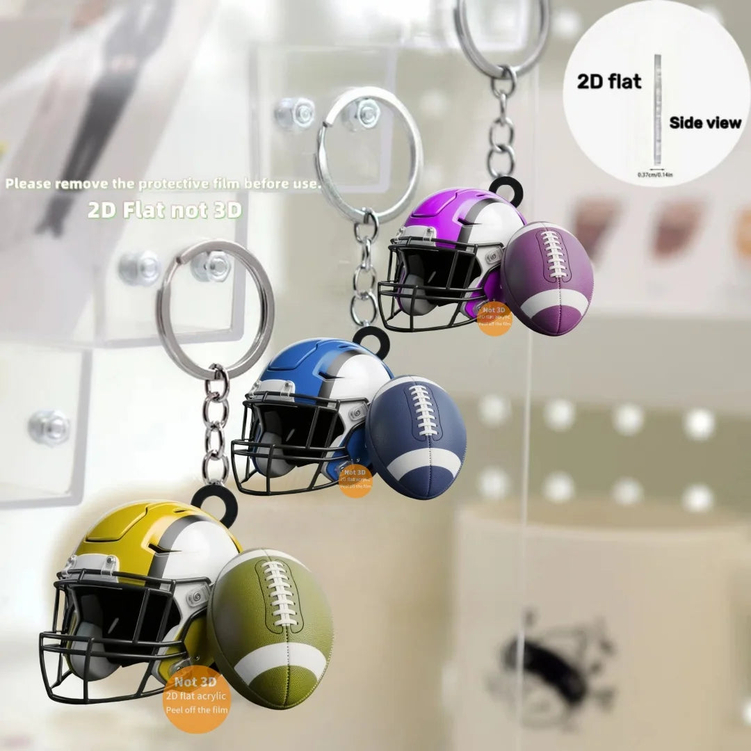 American Football Helmet & Ball Keychain – 2D Acrylic Sports Charm
