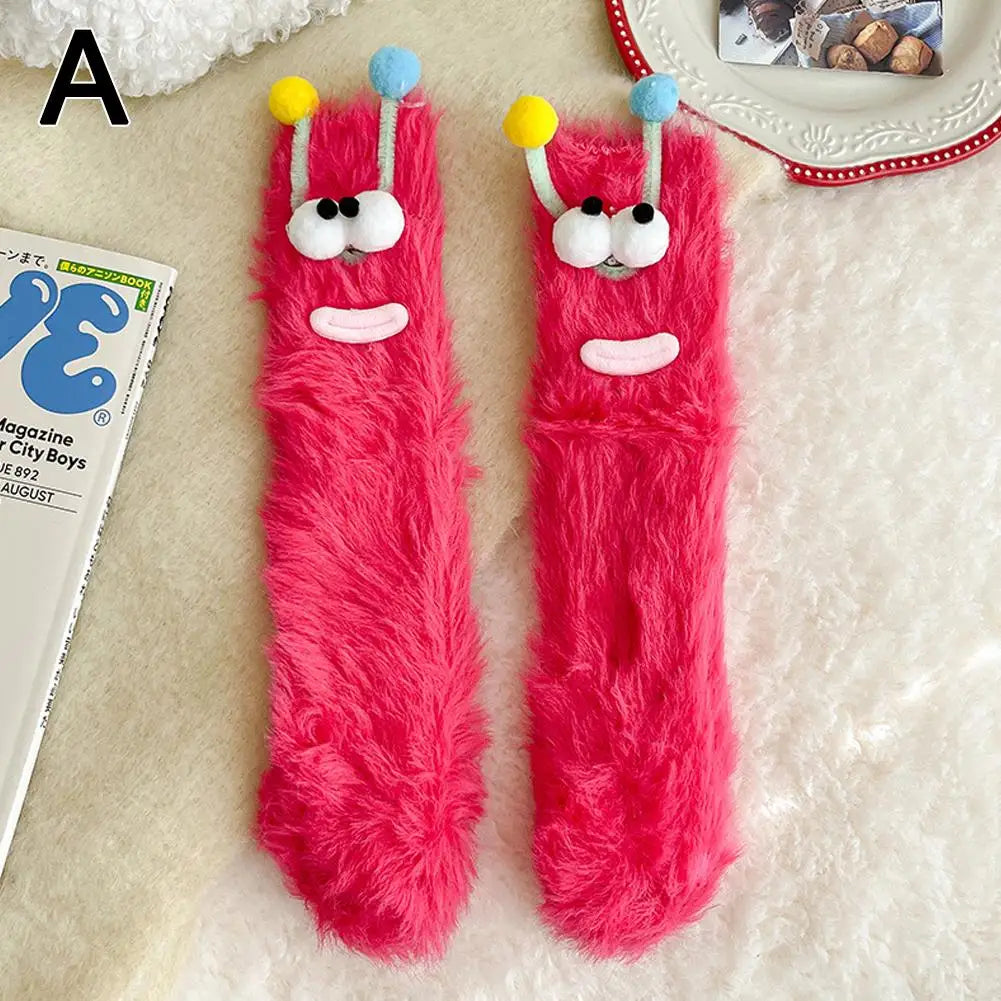 Funny Fuzzy Monster Socks – Crazy-Eyed Plush Winter Socks