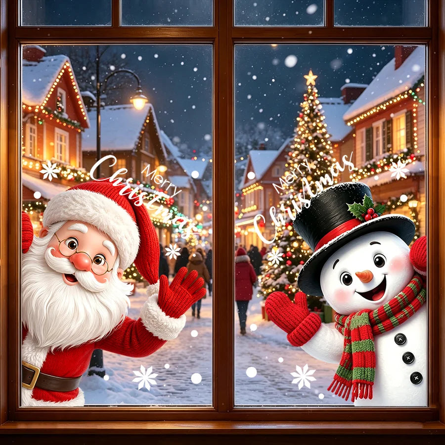 Peeking Santa & Snowman Christmas Window Clings – 2-Piece Holiday Set