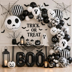 Black & White Halloween Balloon Arch Garland Kit – Ghost, Skeleton & BOO Party Decorations