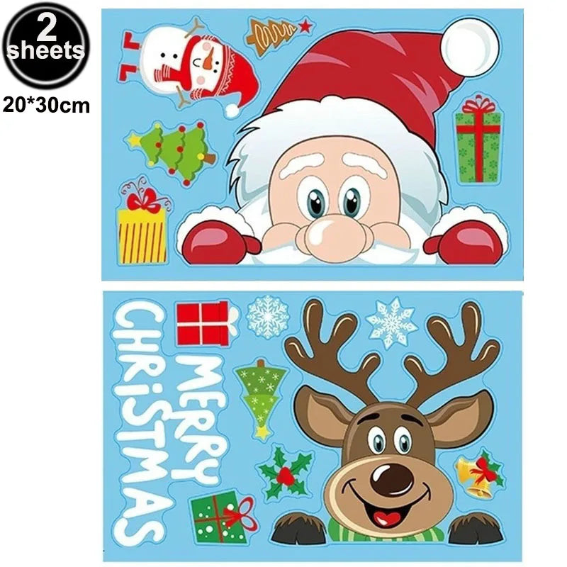 Christmas Window Clings – Santa, Reindeer & Snowflake Decorations (2-Piece Set)