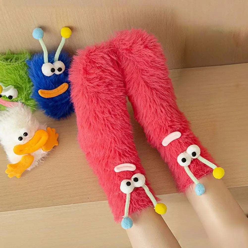 Funny Fuzzy Monster Socks – Crazy-Eyed Plush Winter Socks