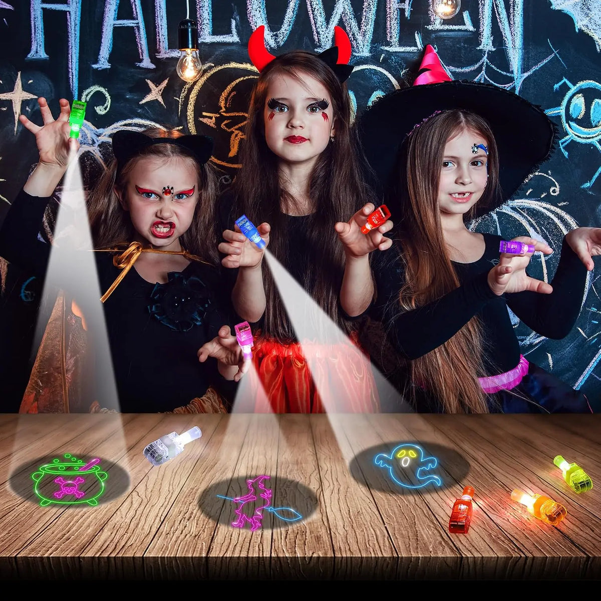 Halloween LED Finger Projector Lights – 40 or 100 Pack